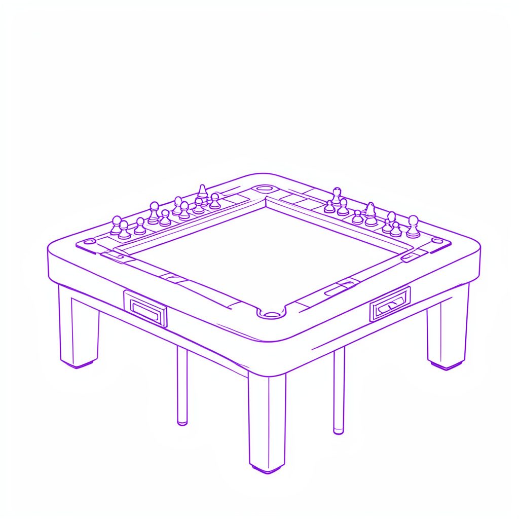 Minimal line drawing of a green felt card table with chips stacked beside it